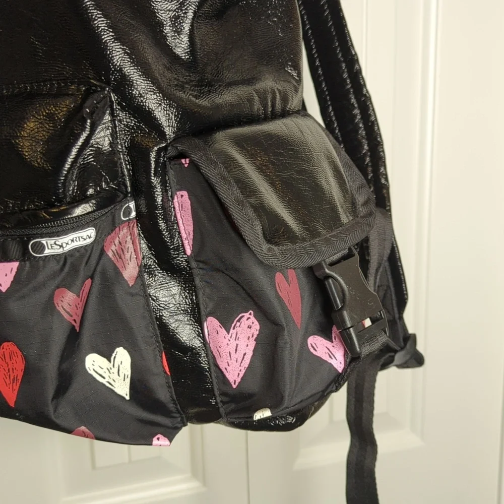 LeSportsac Black Backpack with Red, Pink, White Hearts - Picture 9 of 9